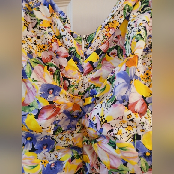 Zara Mini Ruched Floral Puff Sleeve Bodycon Dress Size Small - Picture 8 of 8